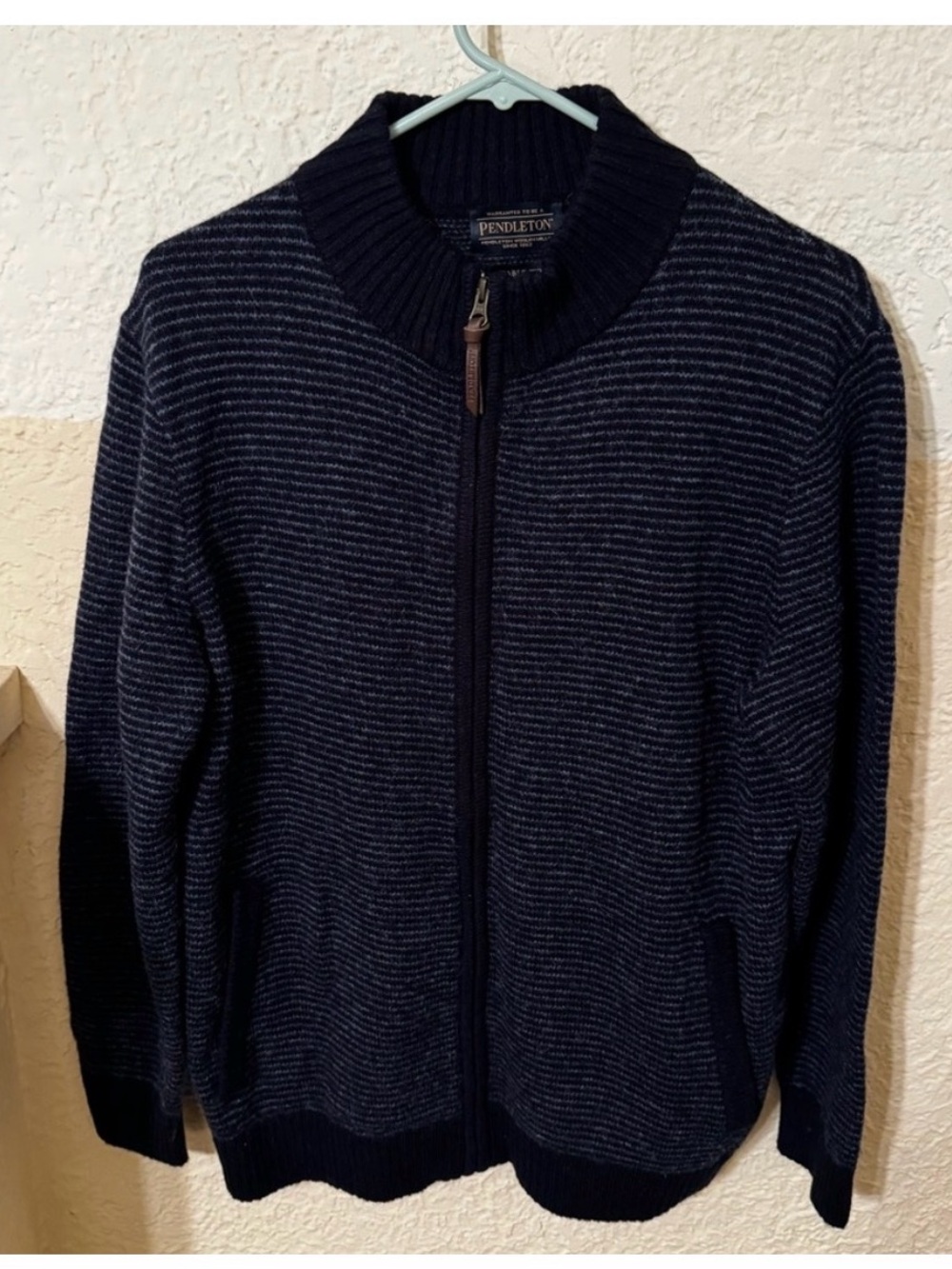 Pendleton Navy and Heather-Striped Full Zip Sweater